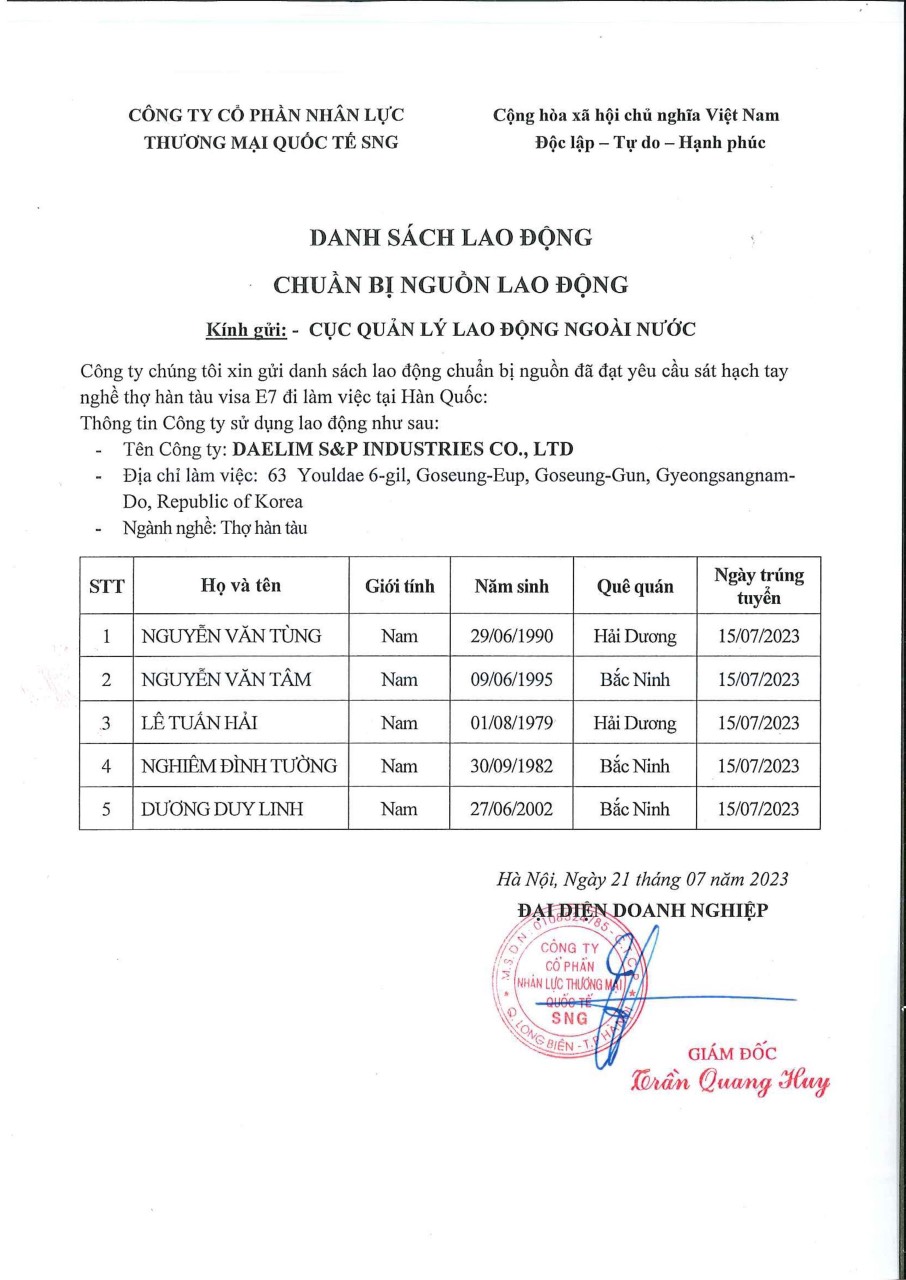 Danh s&aacute;ch chuẩn bị nguồn thợ h&agrave;n E7 H&agrave;n Quốc